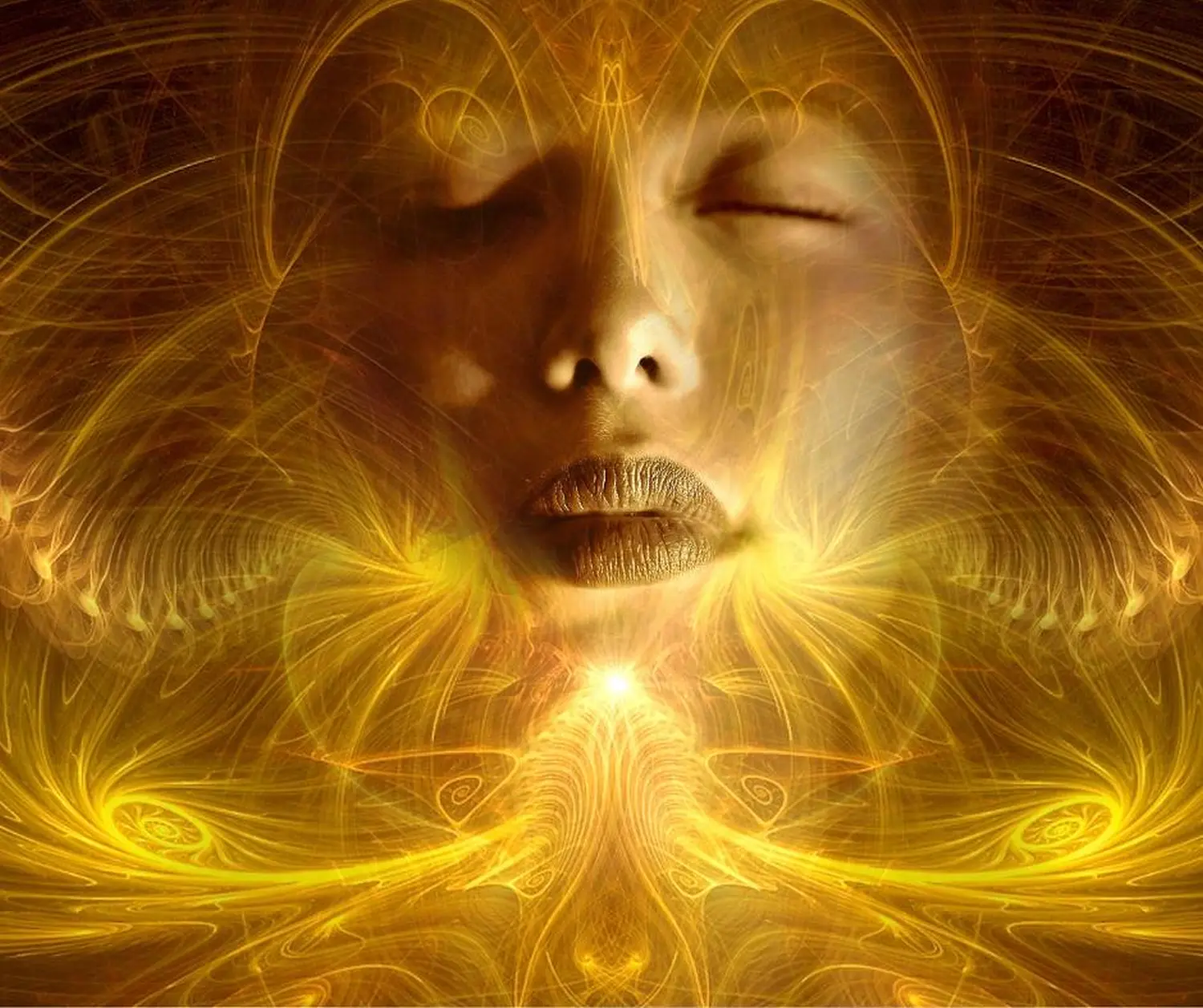 Medium Daniela Rengel, Gesicht einer Frau und Energieaura um sie herum